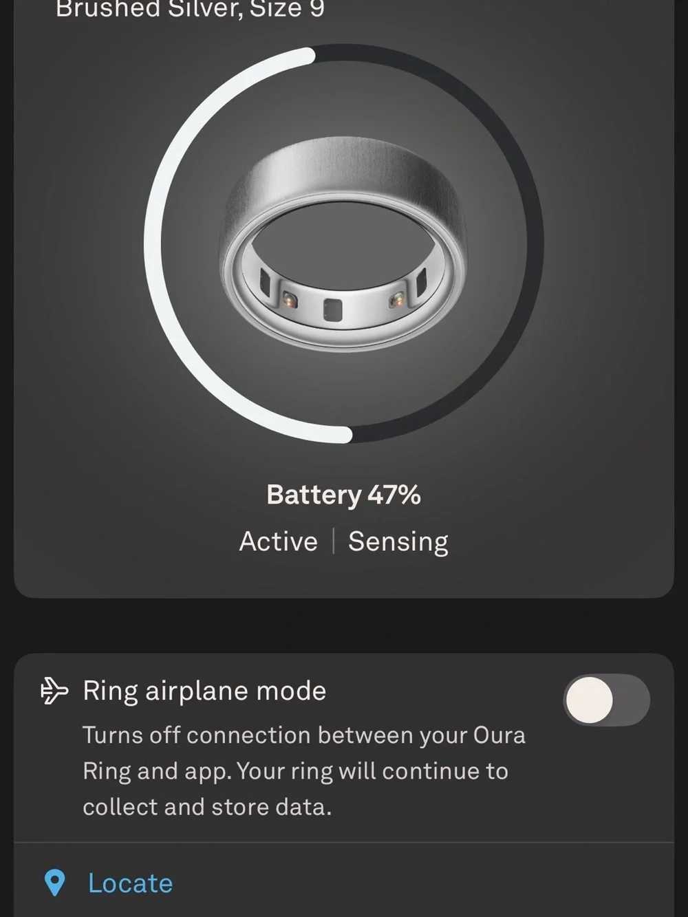 Oura ring 4 size 9 brushed silver